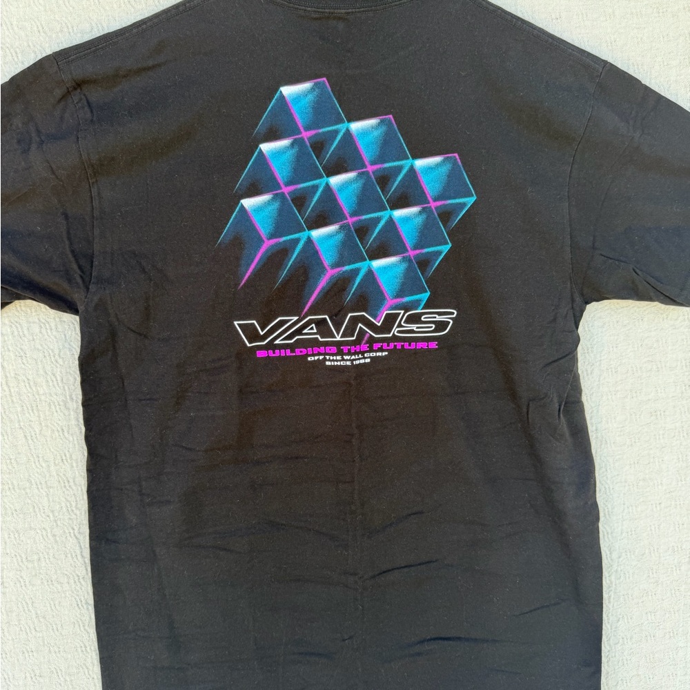 Vans Men's Black Building Block Graphic Tee with Blue & Purple Geometric Print